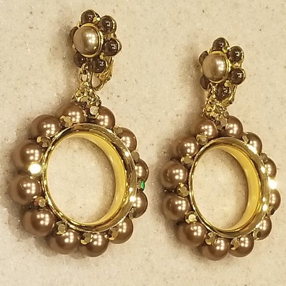 VINTAGE STATEMENT JOSE & MARIA BARRERA PEARL CRYSTAL DROP CHANDELIER EARRINGS - Picture 6 of 11